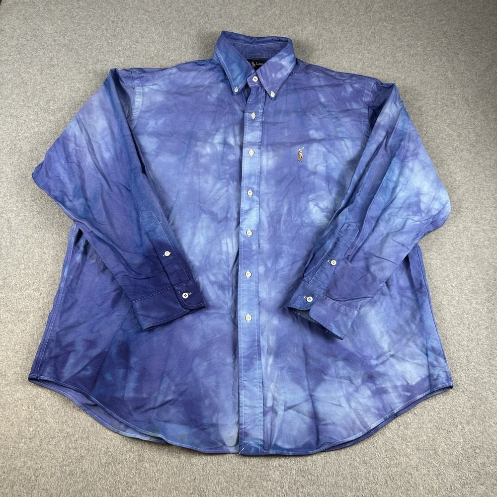 Vintage Ralph Lauren Yarmouth Tie Dye Blue Oxford Shirt 17/34-XL Cotton USA Pony